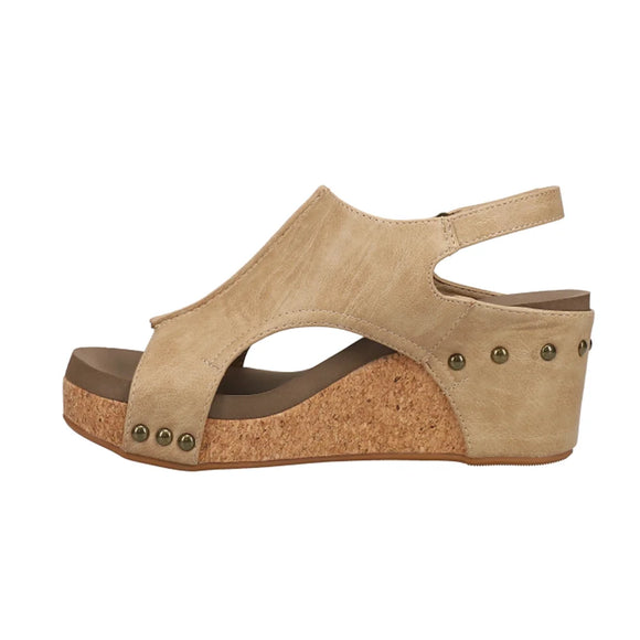 Corkys Women's Carley Wedge Sandal - Taupe Smooth 30-5316