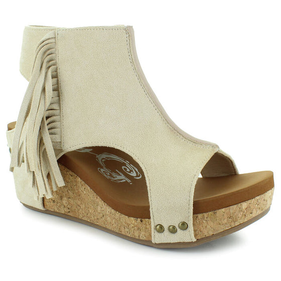 Very G Women's Rancher Peep Toe Wedge Sandal - Cream VGWS0041