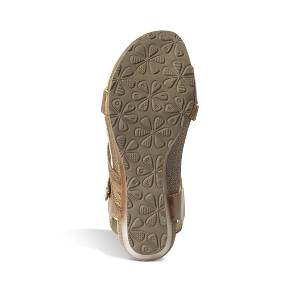 Aetrex Women's Brynn Quarter Strap Wedge Sandal - Cognac EW112W - ShoeShackOnline