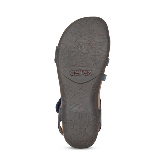 Aetrex Women's Jess Adjustable Quarter Strap Sandal - Navy SE215