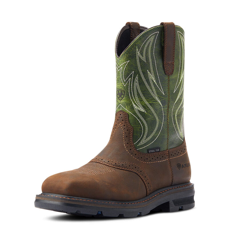 Ariat Men's 10" Sierra Shock Shield Steel Toe Work Boot - Dark Brown/Grass Green 10042541