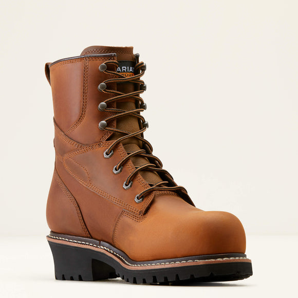 Ariat Men's 8" Logger Shock Shield WP Composite Toe Boot - Copper Brown 10050840