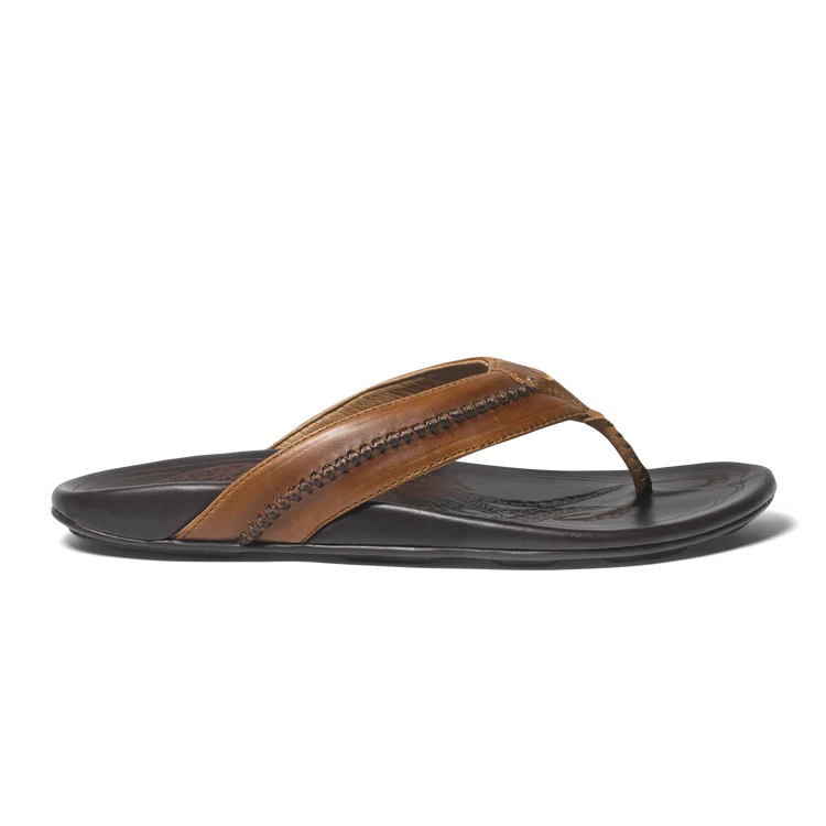 OluKai Men's Mea Ola Flip Flop - Tan/ Dk Java 10138-3448