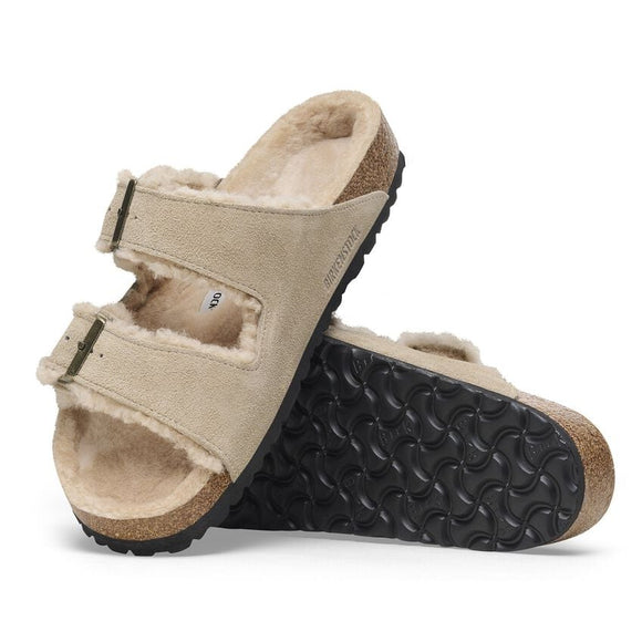 Birkenstock Arizona Shearling Suede Leather Sandal - Taupe 1028293