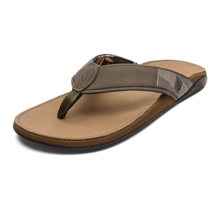 Olukai Men's Tuahine Leather Sandals - Hunter/Golden Sand 10465-HGGS