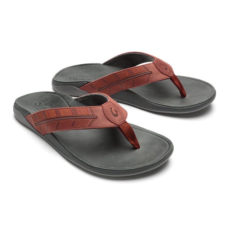 Olukai Men's Tuahine Palm Leather Sandals - Canoe/Rock 10576-12RK