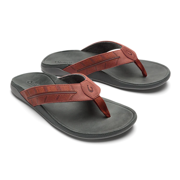 Olukai Men's Tuahine Palm Leather Sandals - Canoe/Rock 10576-12RK