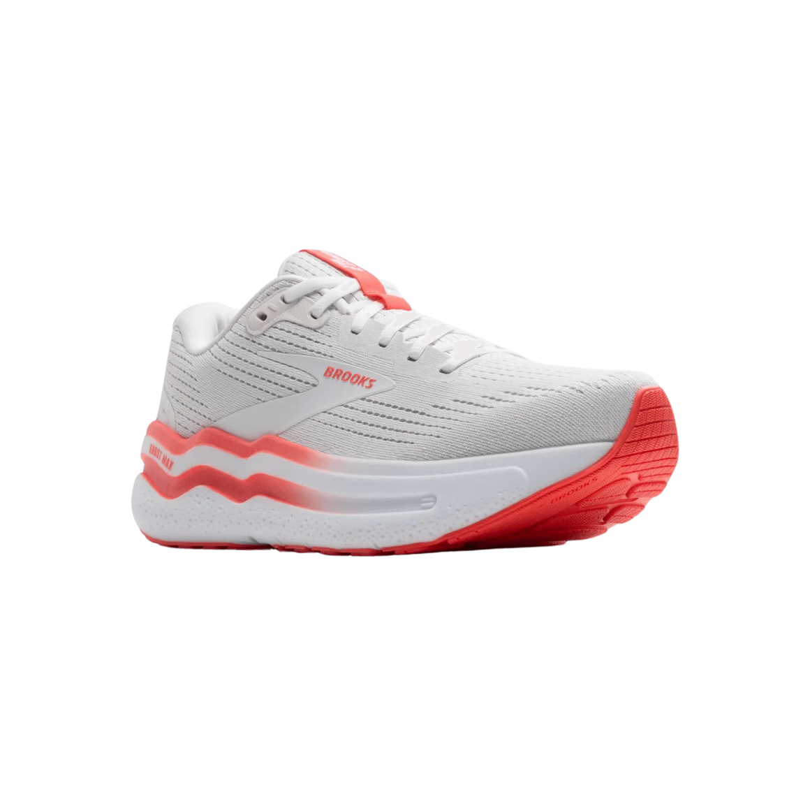 Brooks Women's Ghost Max 2 Running Shoe - White/Hot Coral 1204201B174