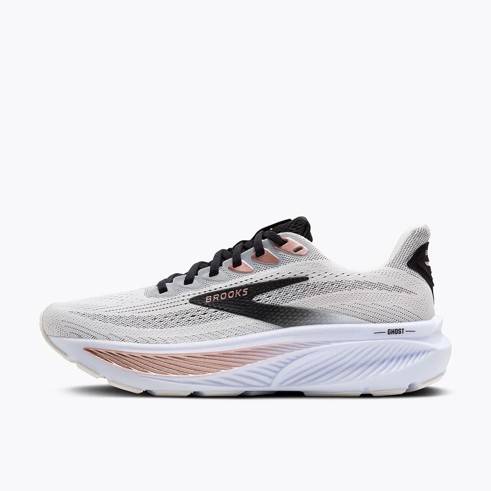Brooks Women's Ghost 17 Running Shoe - White/Black/Rose Gold