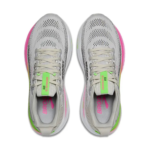 Brooks Women's Adrenaline GTS 25 Running Shoe - Oyster/Pink/Green 1204431B053
