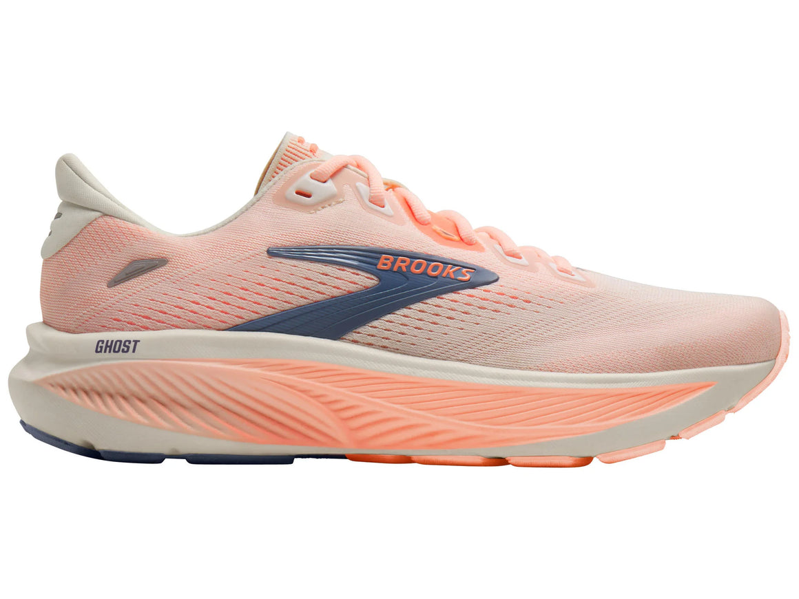 Brooks Women's Ghost 18 Running Shoe - Star White/Cyber Peach/Grey