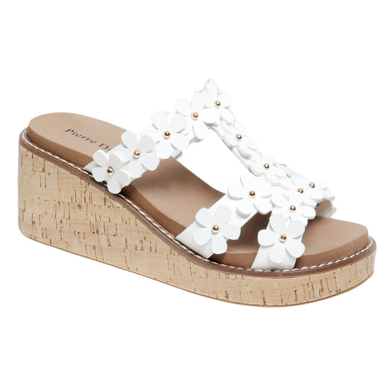 Pierre Dumas Women's Sonda-3 Flower Wedge Sandal - White 22199-103