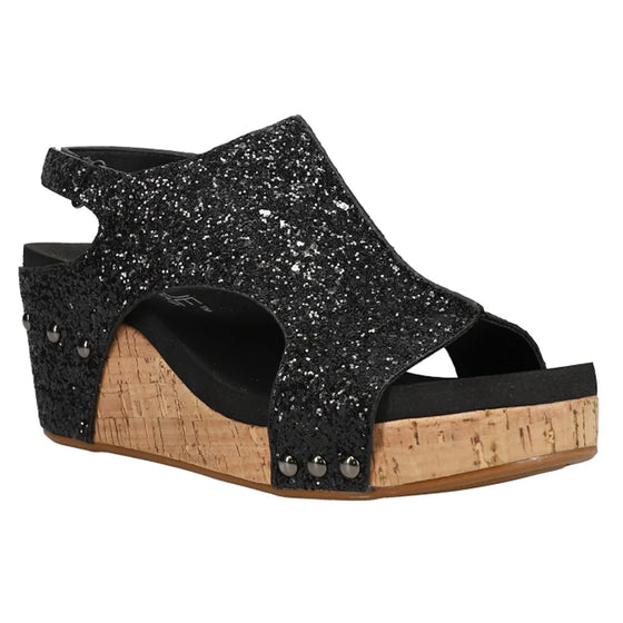 Corkys Women's Carley Wedge Sandal - Black Glitter 30-5316