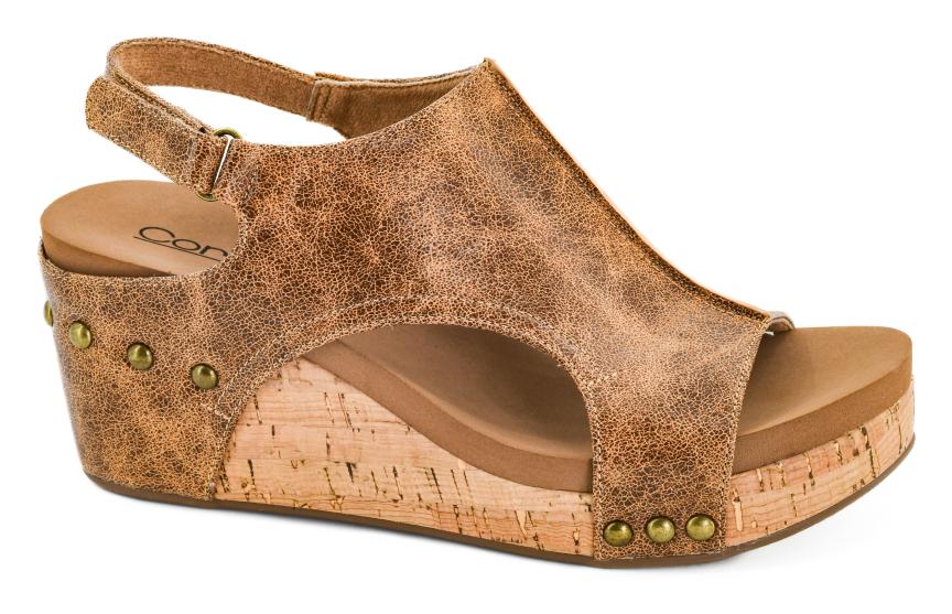 Corkys Women's Carley Wedge Sandal - Cognac Distressed 30-5316