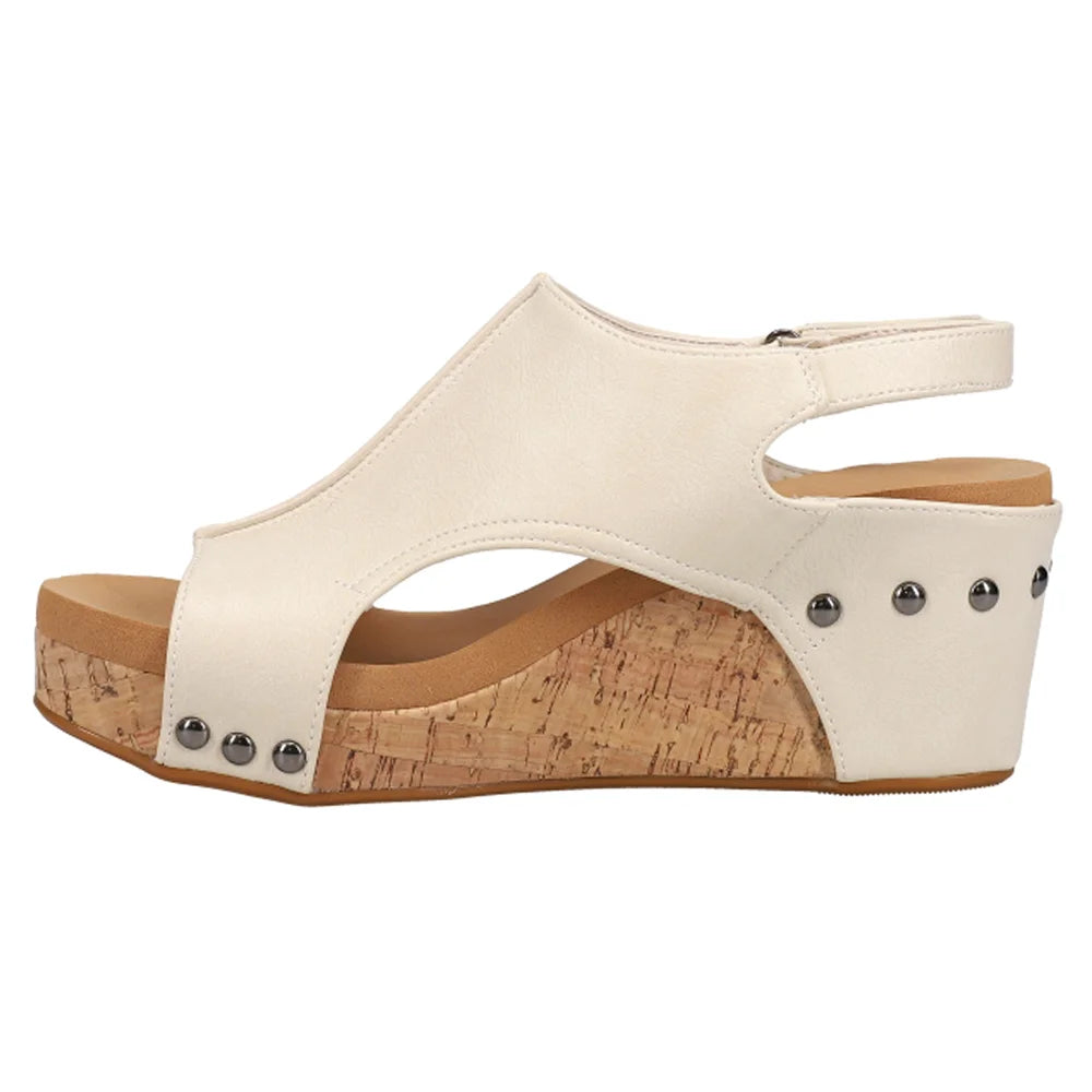 Corkys Women's Carley Wedge Sandal - Cream 30-5316
