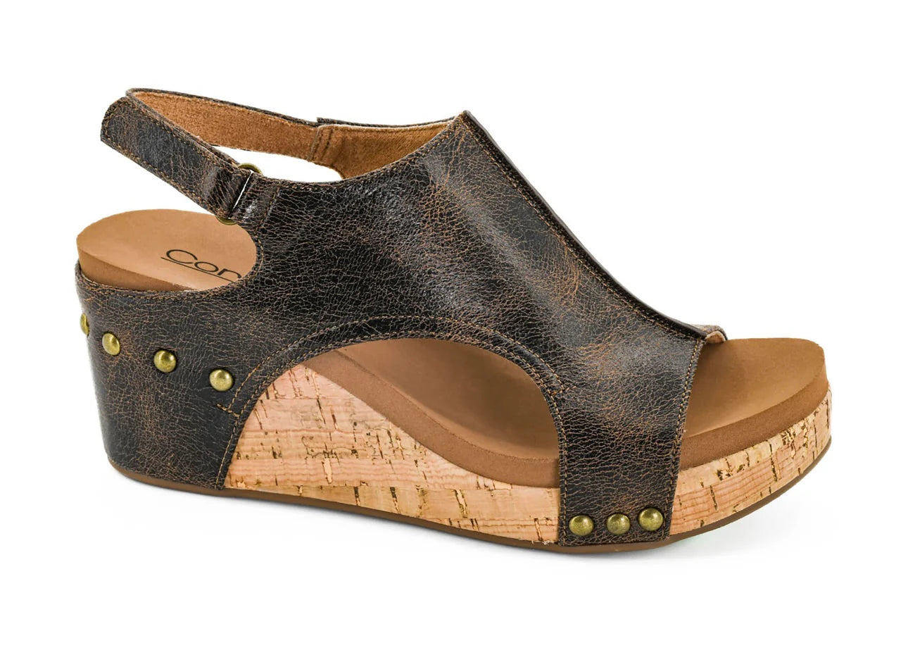 Corkys Women's Carley Wedge Sandal - Espresso Crinkle  30-5316