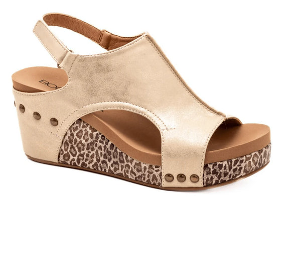 Corkys Women's Carley Wedge Sandal - Gold Metallic Leopard 30-5316