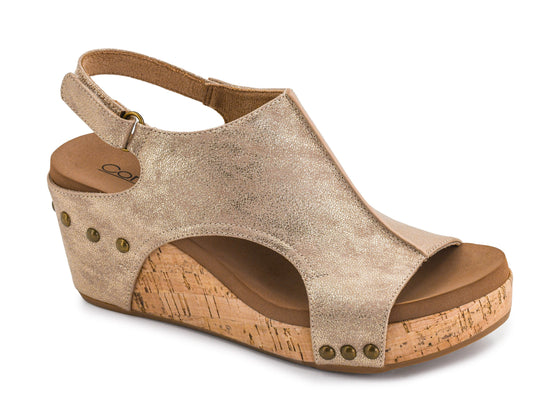 Corkys Women's Carley Wedge Sandal - Gold Wash Metallic 30-5316