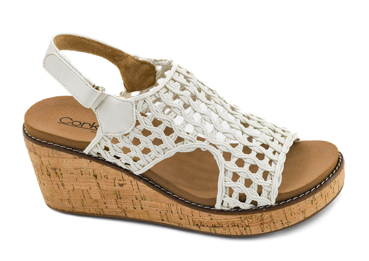 Corkys Women's Carley Wedge Sandal - Ivory Woven 30-5316