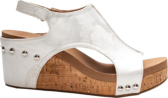 Corkys Women's Carley Wedge Sandal - White Metallic 30-5316