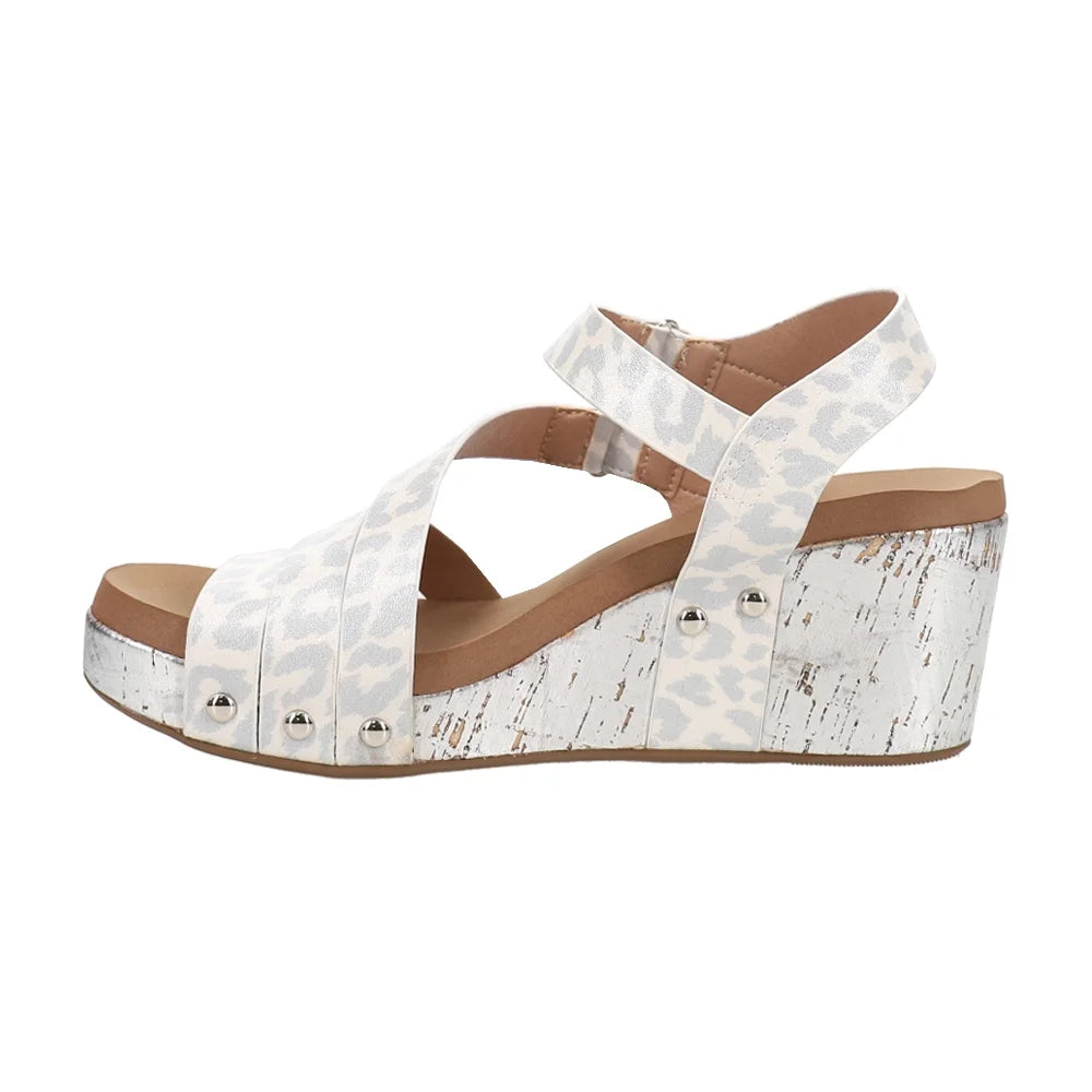 Corkys Women's Giggle Wedge Sandal - White Leopard 41-0324