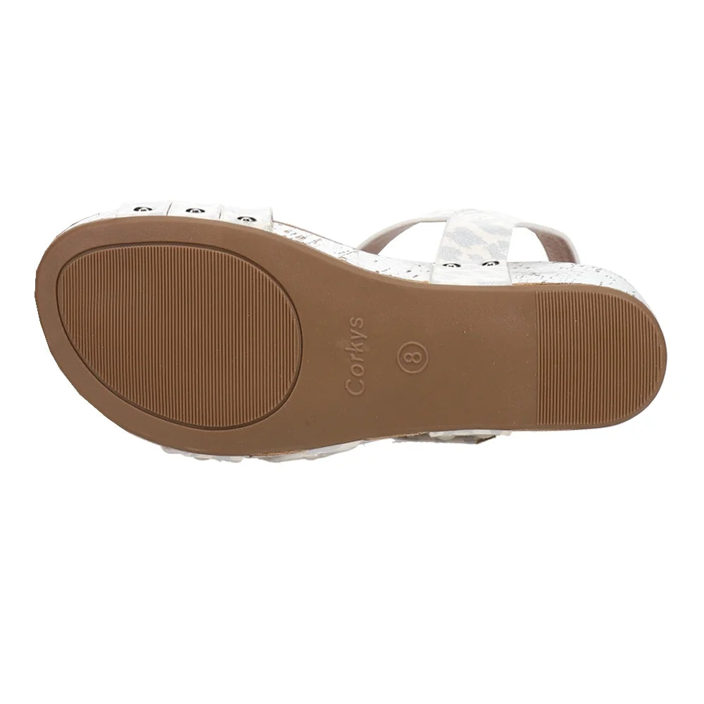 Corkys Women's Giggle Wedge Sandal - White Leopard 41-0324