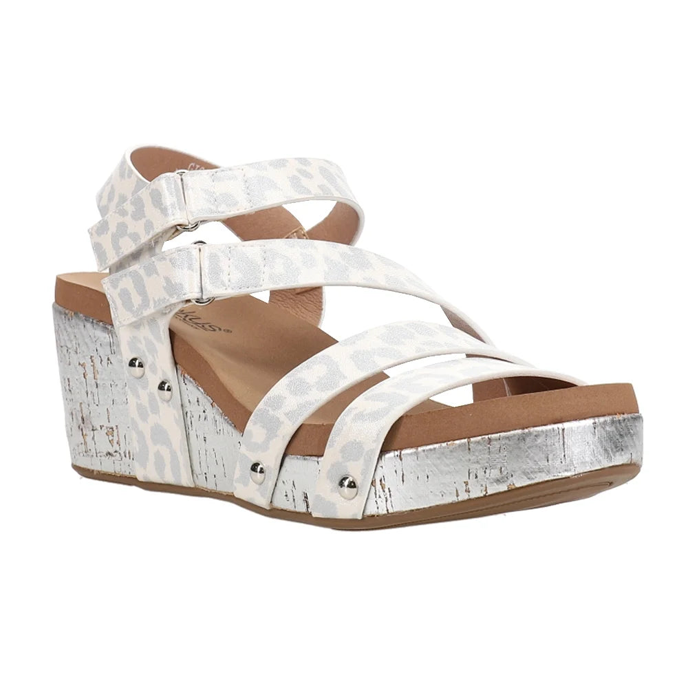 Corkys Women's Giggle Wedge Sandal - White Leopard 41-0324