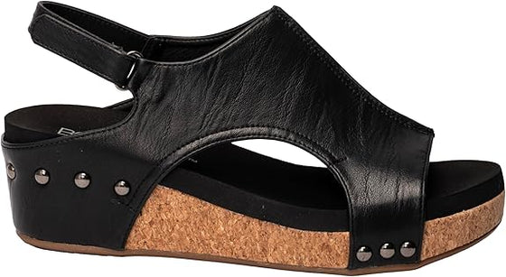 Corkys Women's Volta II Wedge Sandal - Black Smooth 41-0334