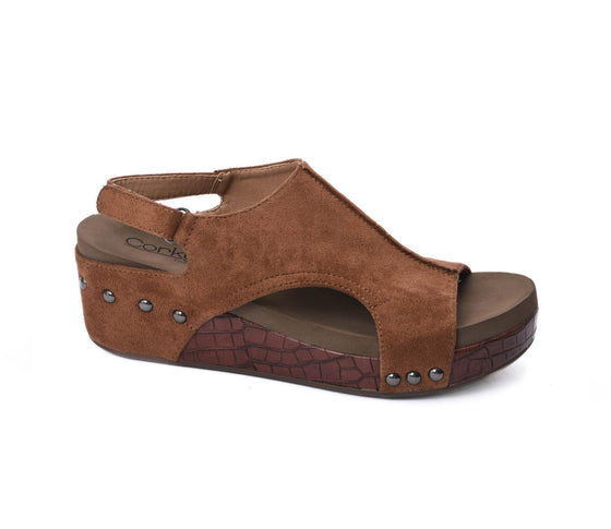 Corkys Women's Volta II Wedge Sandal - Brown Suede Croco 41-0334