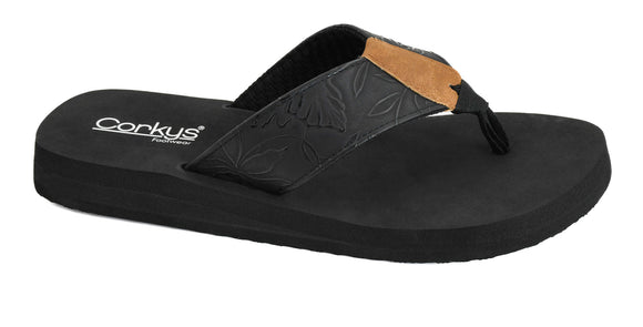 Corkys Summer Break Flip Flop - Black Flower Emboss 41-0347