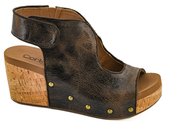 Corkys Women's Frisky Wedge Sandal - Espresso Crinkle 41-0356