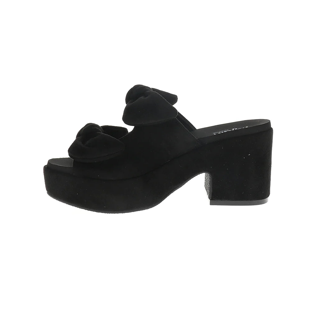 Corkys Women's Put A Bow On It Sandal - Black Faux Suede 41-0619