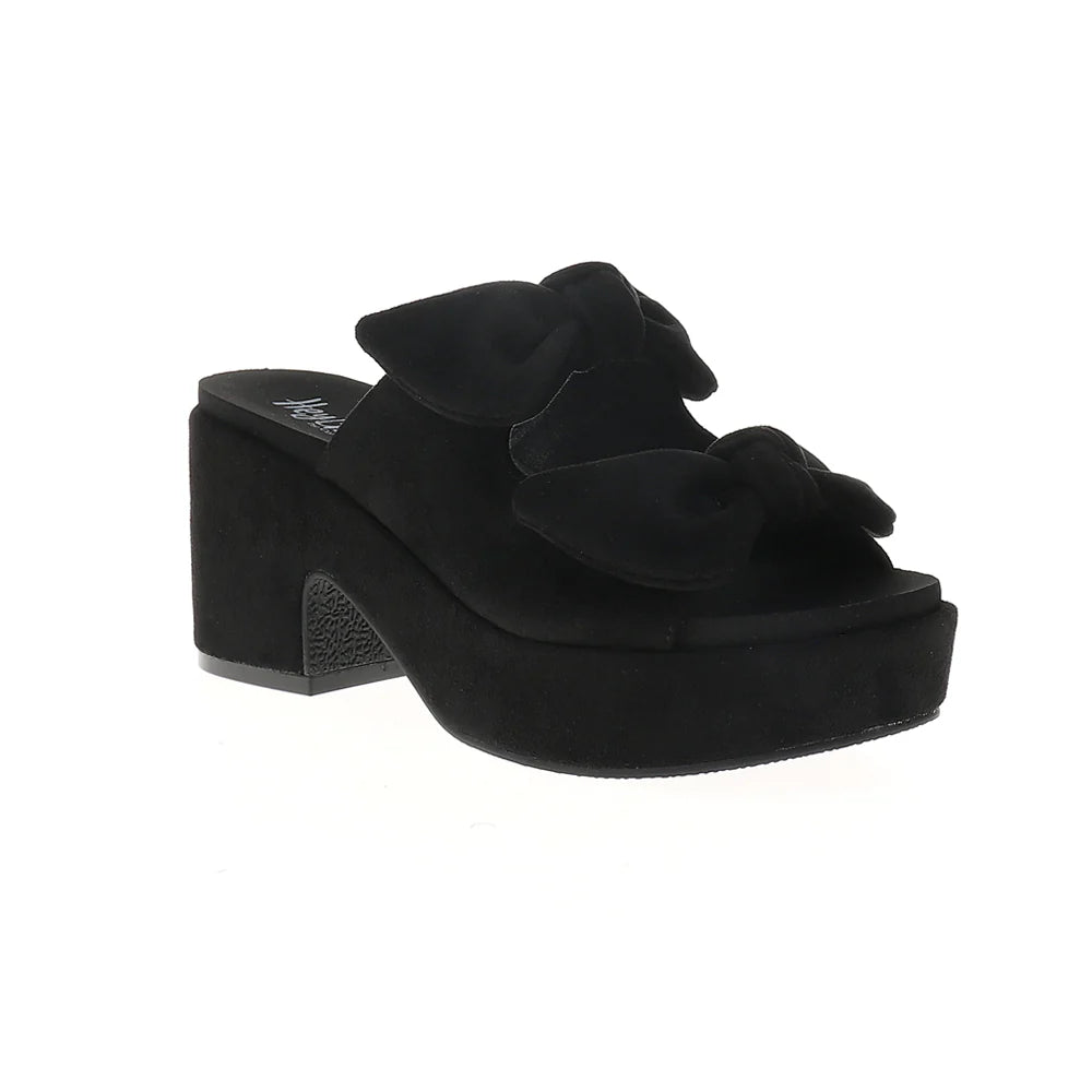 Corkys Women's Put A Bow On It Sandal - Black Faux Suede 41-0619