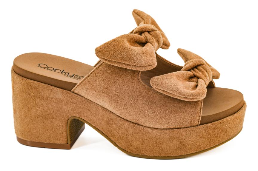 Corkys Women's Put A Bow On It Sandal - Camel Faux Suede 41-0619