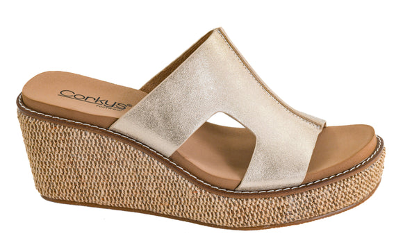 Corkys Women's Kiss N Tell Wedge Sandal - Washed Gold Metallic 41-0727