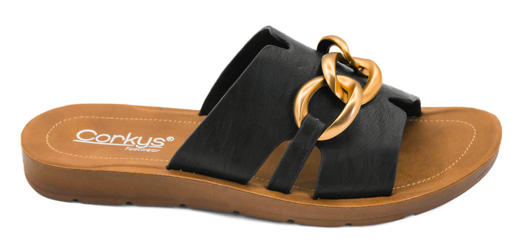 Corkys Women's Chain Letter Sandal - Black 41-0789