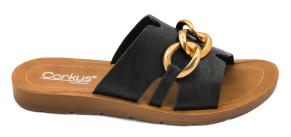 Corkys Women's Chain Letter Sandal - Black 41-0789