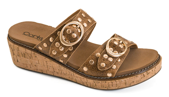 Corkys Women's Told You So Wedge Sandal - Cognac Distressed 41-0815
