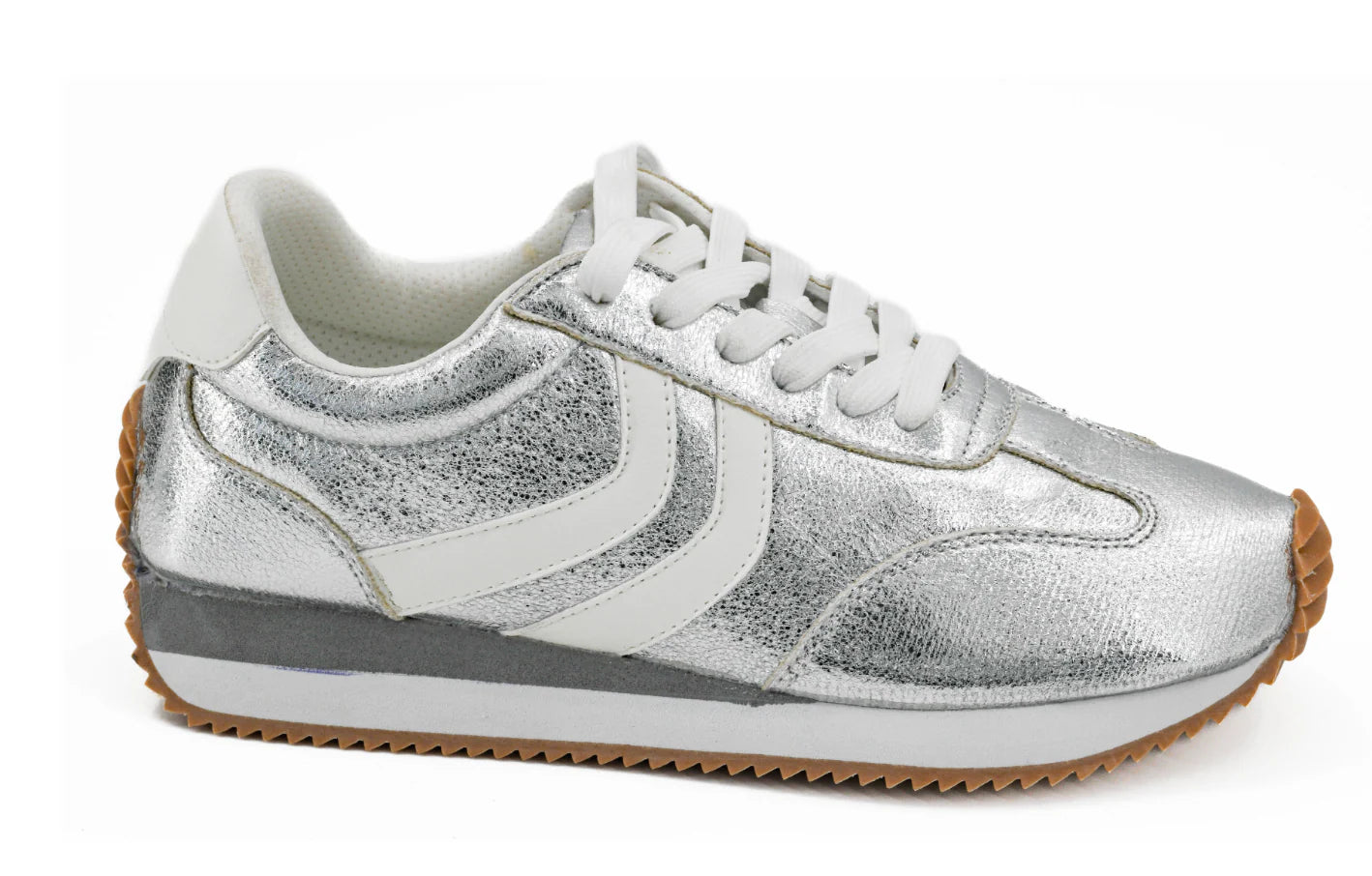 Corkys Women's Kickoff Sneaker - Silver Metallic Crinkle 51-0194