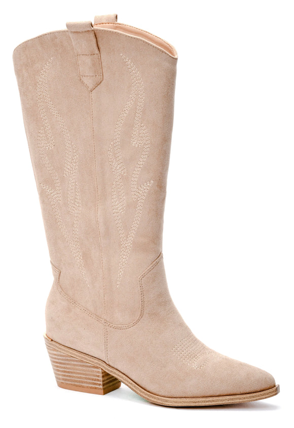 Corkys Women's Headliner Cowgirl Zip Up Boot - Sand Faux Suede 80-0201