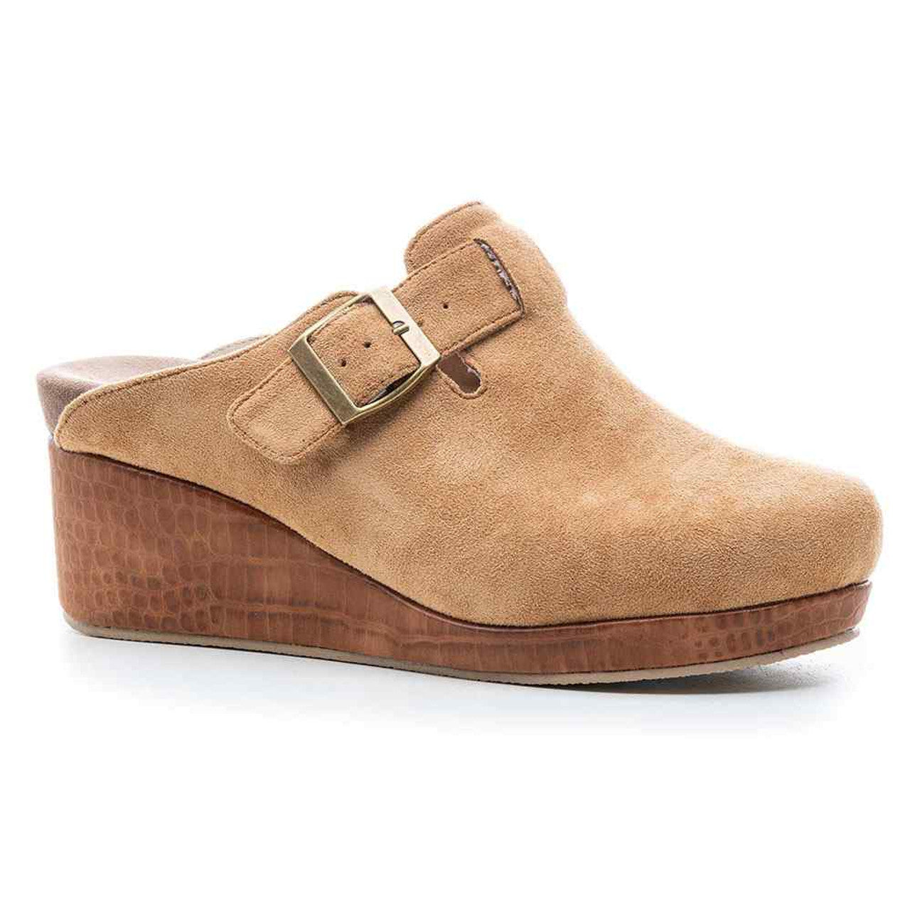 Corkys Women s Banks Slip On Wedge Clog Wheat Suede 90 9952 ShoeShackOnline