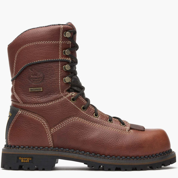 Georgia Men's 9" AMP LT Logger Composite Toe Waterproof Low Heel Work Boot - Brown GB00238
