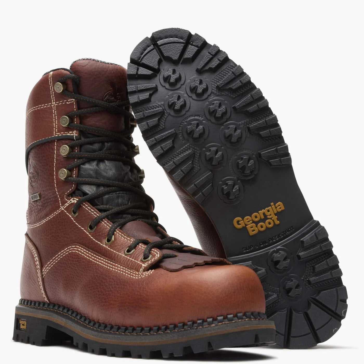 Georgia Men's 9" AMP LT Logger Composite Toe Waterproof Low Heel Work Boot - Brown GB00238