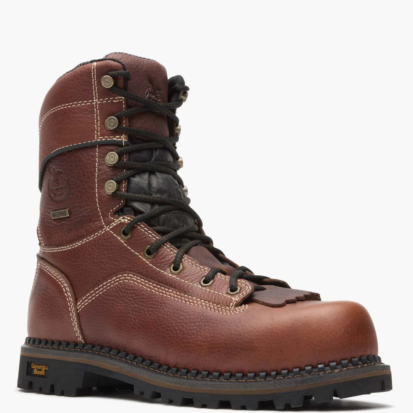 Georgia Men's 9" AMP LT Logger Composite Toe Waterproof Low Heel Work Boot - Brown GB00238