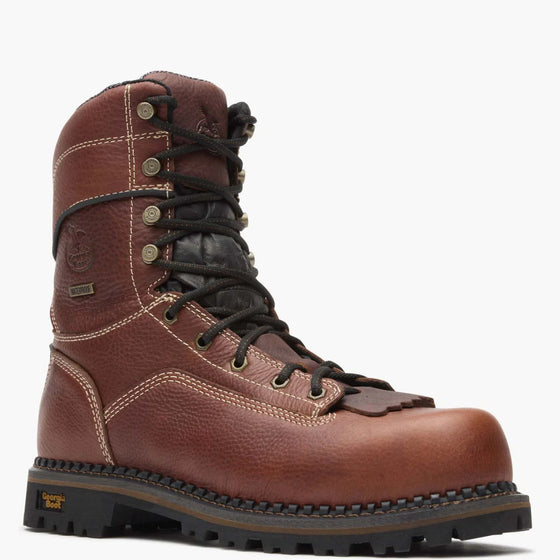 Georgia Men's 9" AMP LT Logger Composite Toe Waterproof Low Heel Work Boot - Brown GB00238