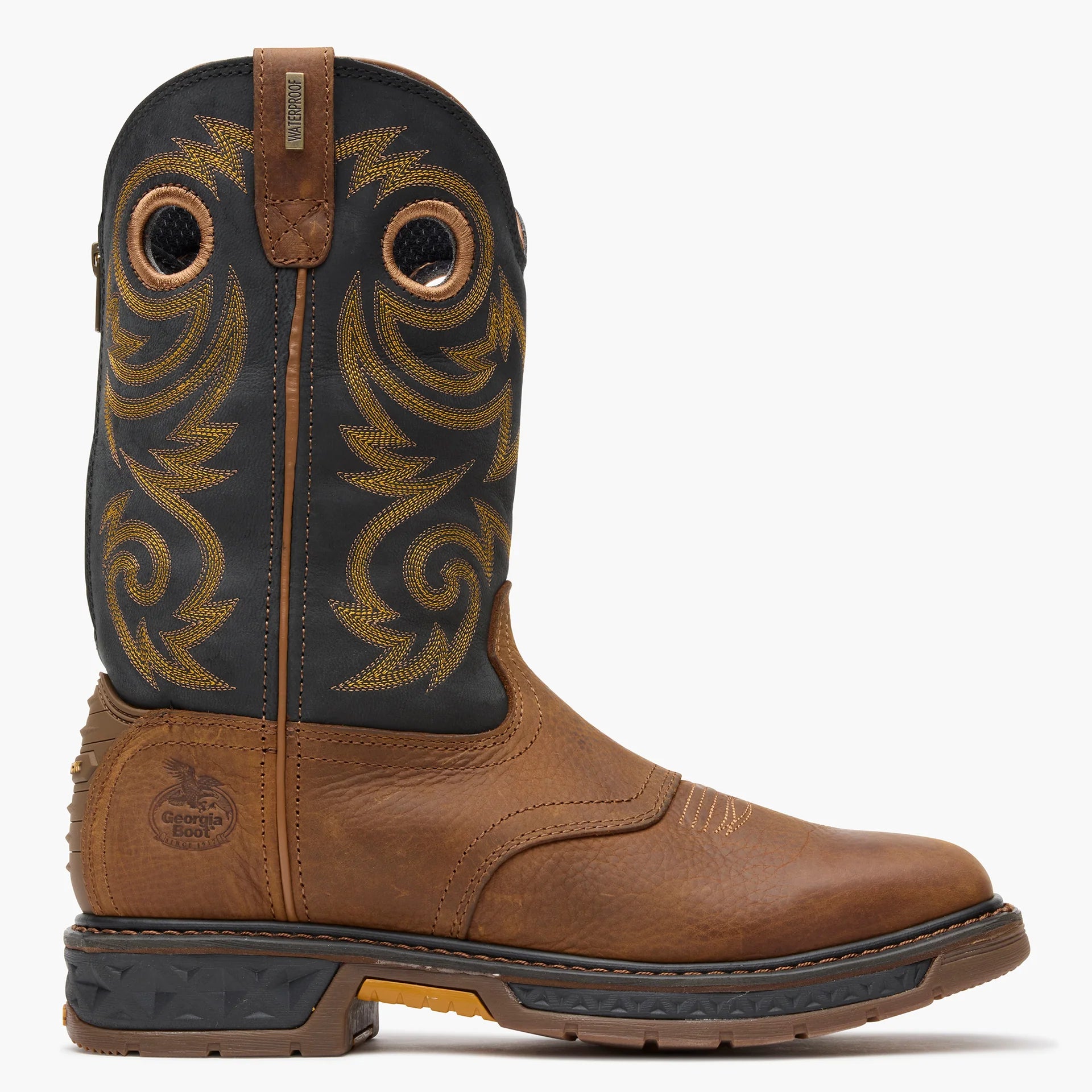 Georgia Men's 11" Carbo-Tec LT Waterproof Pull-On Work Boot - Black/Brown GB00266