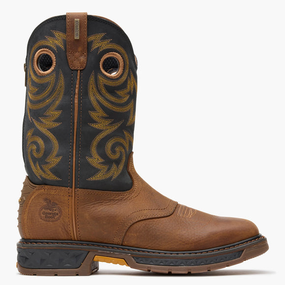 Georgia Men's 11" Carbo-Tec LT Waterproof Pull-On Work Boot - Black/Brown GB00266