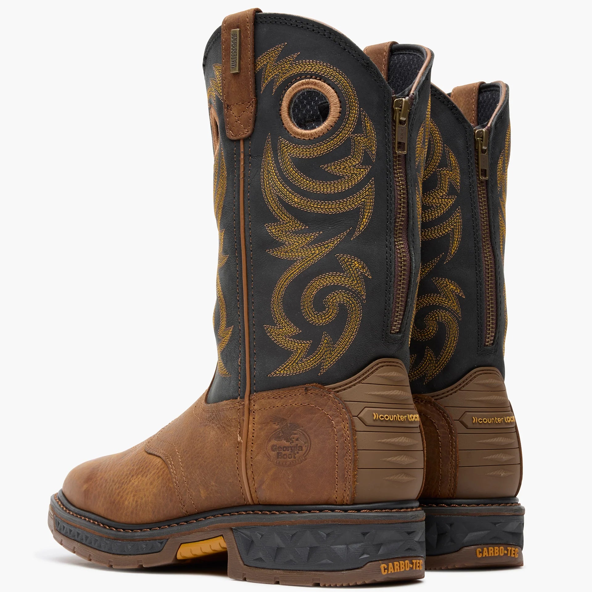 Georgia Men's 11" Carbo-Tec LT Waterproof Pull-On Work Boot - Black/Brown GB00266