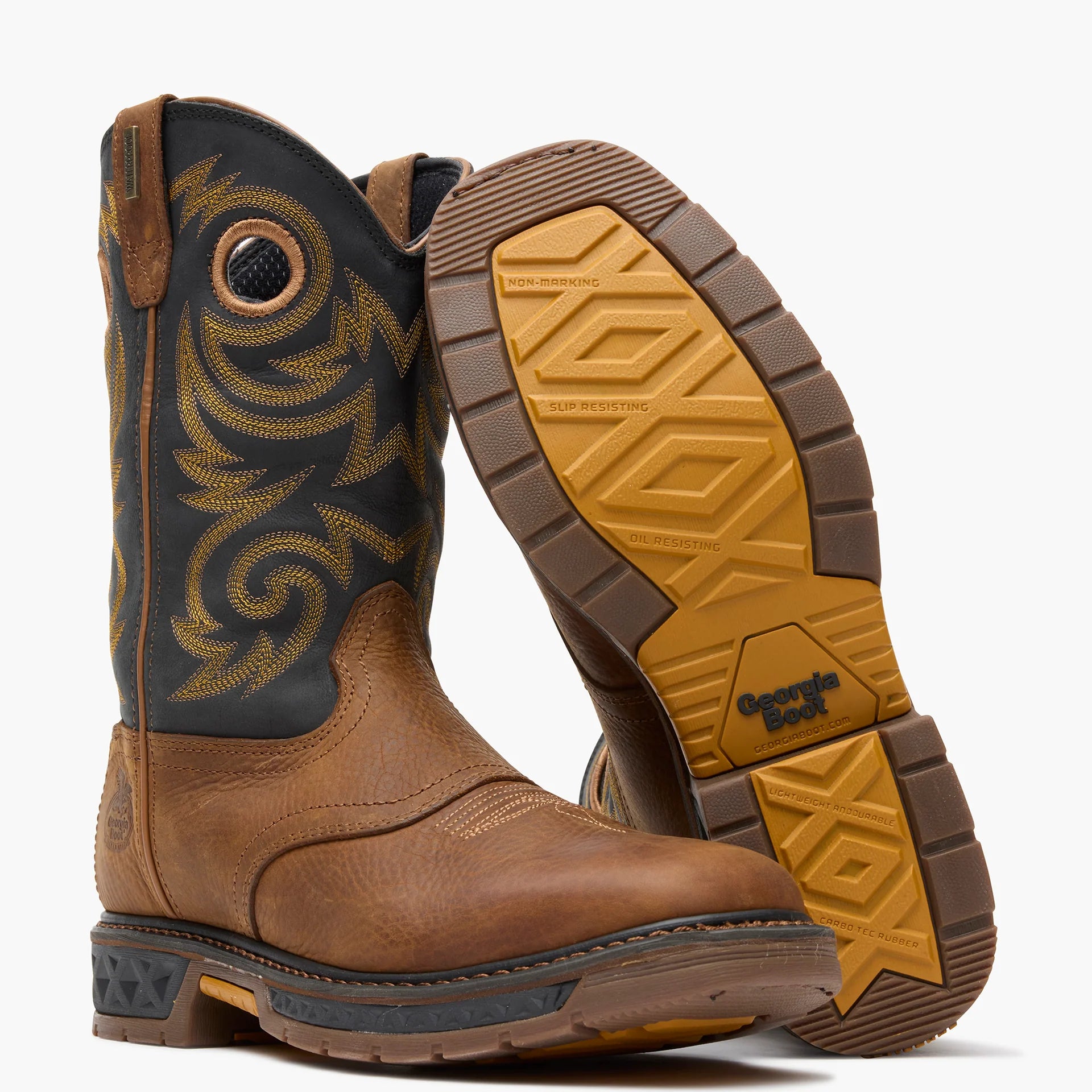 Georgia Men's 11" Carbo-Tec LT Waterproof Pull-On Work Boot - Black/Brown GB00266