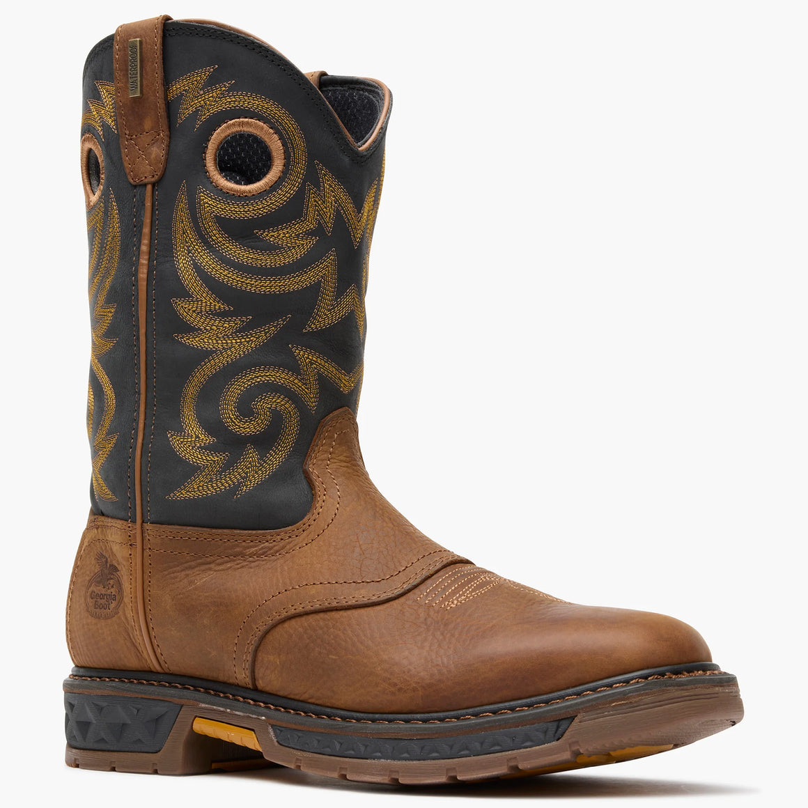 Georgia Men's 11" Carbo-Tec LT Waterproof Pull-On Work Boot - Black/Brown GB00266